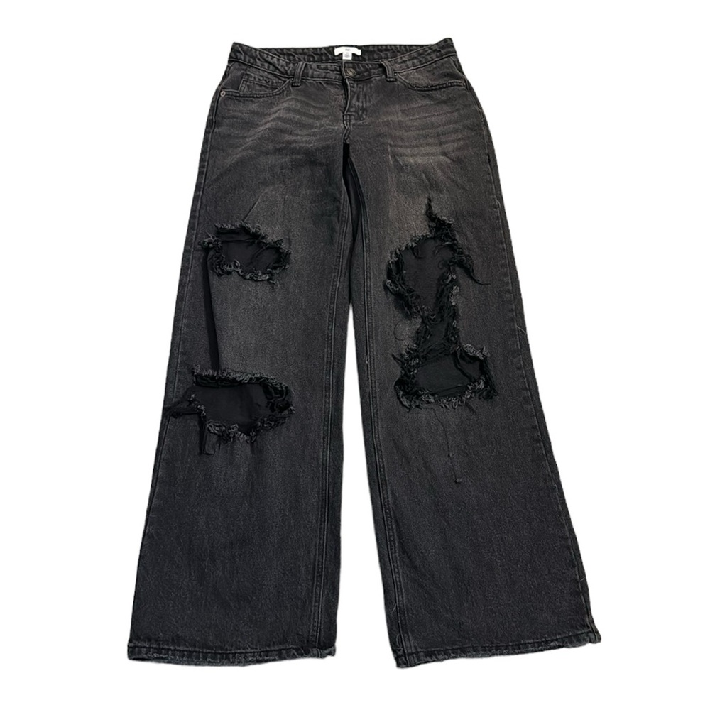 BP Low Waist Wide Leg Jeans Size 26 Sunwashed Black Distressed